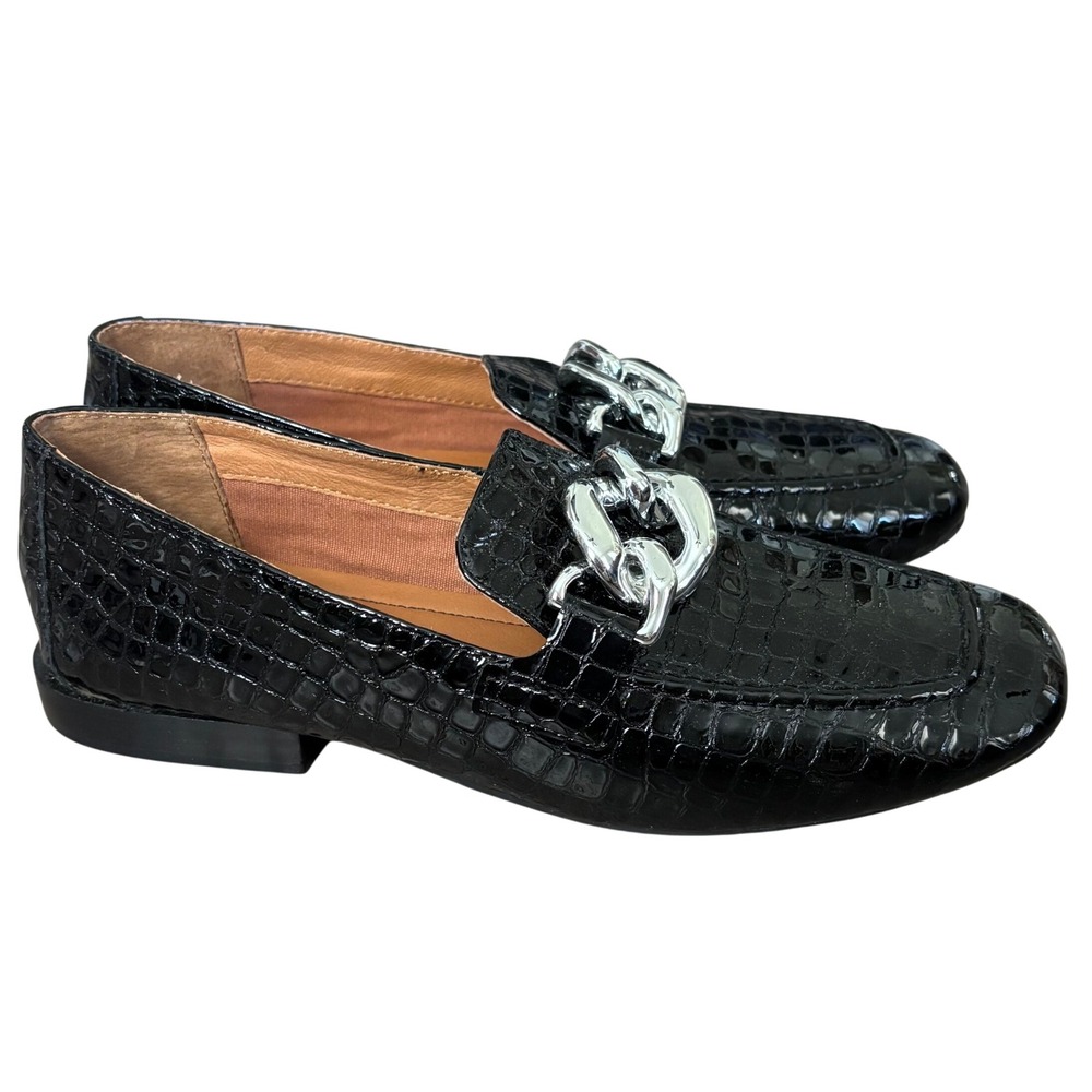 Donald Pliner Women's Bristol Crocco Patent Leather loafer Size 9 Black